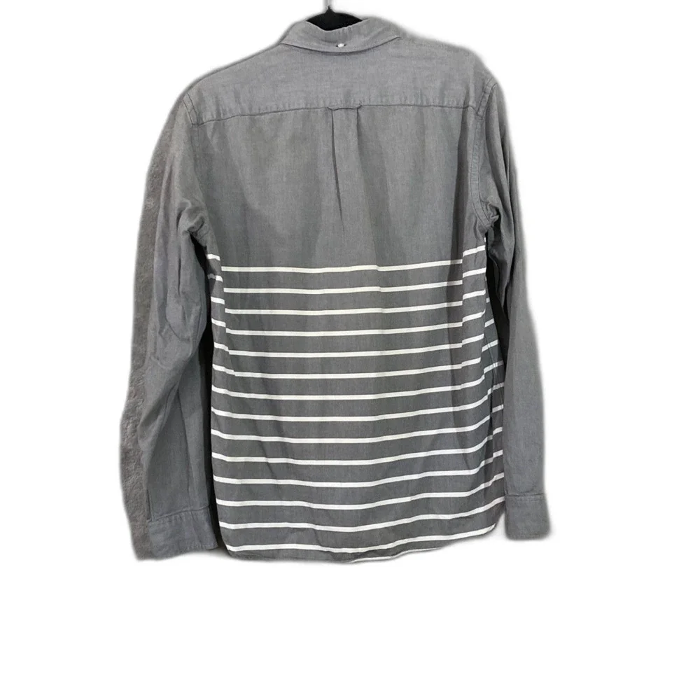 J Crew  Oxford Shirt Mens Medium Slim Fit Gray White University Stripe LS pocket